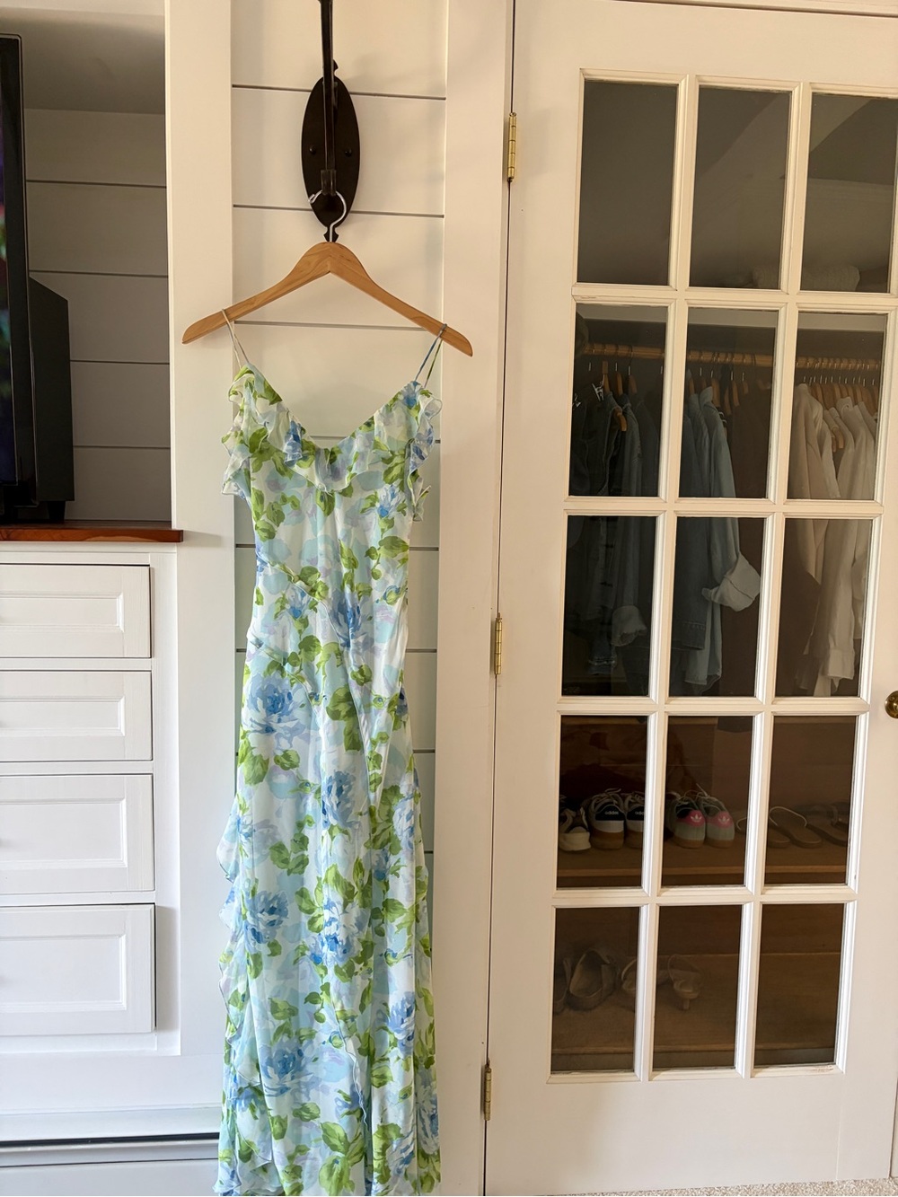 Mango Blue and Green Floral Slip Maxi Dress